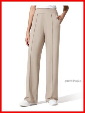 Women's Wide Leg Yoga Dress Pants High Waist Pull On Trousers with Pockets